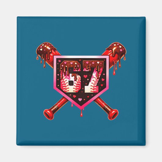 Honkbal chocolade drip 67 valentine liefde matchin magneet (Voorkant)
