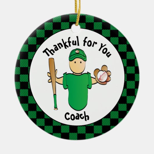 Honkbal Coach Gepersonaliseerde Mannelijke Cartoon Keramisch Ornament (Voorkant)