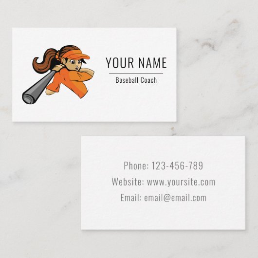 Honkbal Coach Meisje Vrouwen Schattige Afbeelding  Visitekaartje (Voorkant / Achterkant)