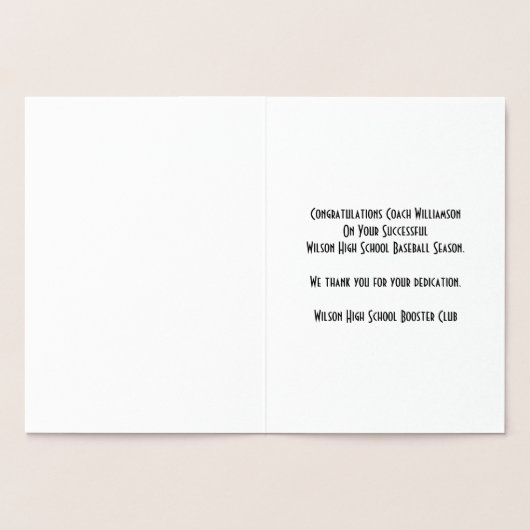 Honkbal Coach of Sponsor Dank u Banket Kaart (Binnen)