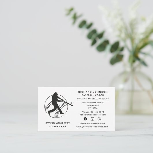 Honkbal Coach Softbal Instructeur Sociale Media Visitekaartje (Staand voorkant)