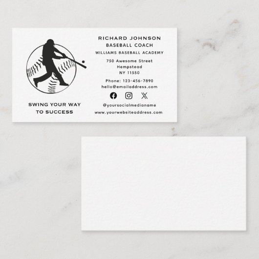 Honkbal Coach Softbal Instructeur Sociale Media Visitekaartje (Voorkant / Achterkant)