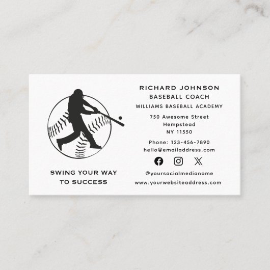 Honkbal Coach Softbal Instructeur Sociale Media Visitekaartje (Voorkant)