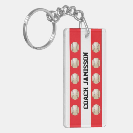 Honkbal Coach/Speler, Naam, Rood & Wit Sleutelhanger (Voorkant Links)