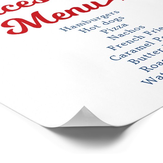 Honkbal Concessies Stand Verjaardag Menu Poster (Hoek)