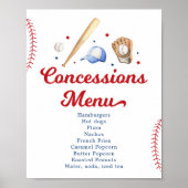 Honkbal Concessies Stand Verjaardag Menu Poster (Voorkant)