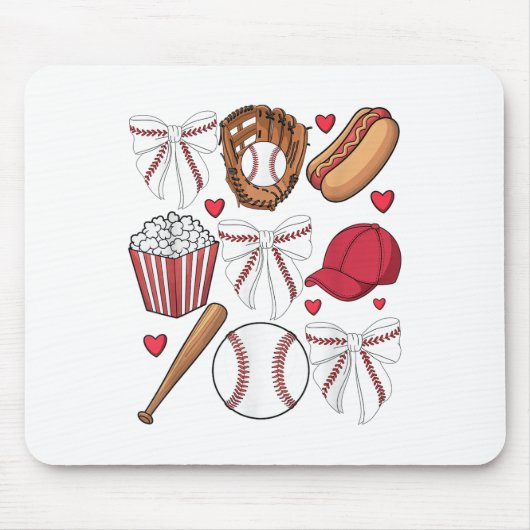 Honkbal Coquette Bow Vrouwen Meisjes Baseball Chee Muismat (Voorkant)