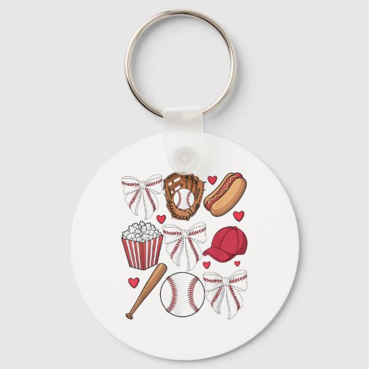 Honkbal Coquette Bow Vrouwen Meisjes Baseball Chee Sleutelhanger (Voorkant)