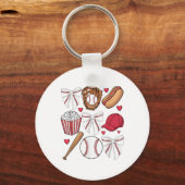 Honkbal Coquette Bow Vrouwen Meisjes Baseball Chee Sleutelhanger (Voorkant)