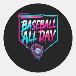 Honkbal de hele dag ijs druipen honkbal thuis ronde sticker