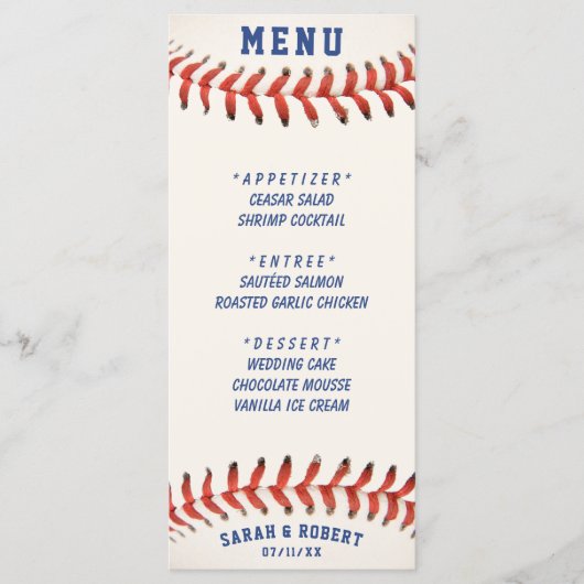 Honkbal de perfecte vangst bruiloft receptie menu (Voorkant)