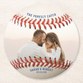 Honkbal de perfecte vangst paar foto bruiloft ronde kartonnen onderzetter (Voorkant)