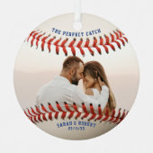 Honkbal De perfecte vangst paar foto Kerstmis Metalen Ornament (Voorkant)