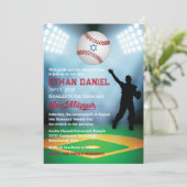 Honkbal Diamant bij Nacht Bar Mitzvah Uitnodiging (Staand voorkant)