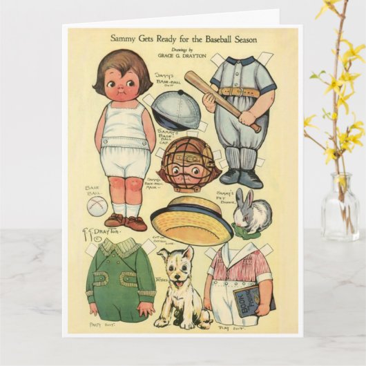 Honkbal ⚾ Dolly Dingle Reproduction Paper Doll Kaart (Gele Bloem)