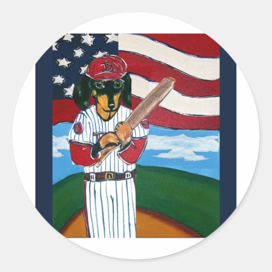 Honkbal doxie ronde sticker (Voorkant)