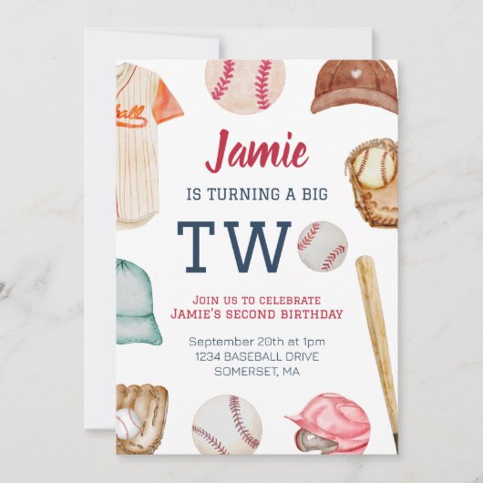 honkbal draaien twee jongen 2e verjaardag kaart (Voorkant)