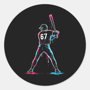 Honkbal Drip 6 7 Nummer 67 Zes Zeven Meme Heren Bo Ronde Sticker