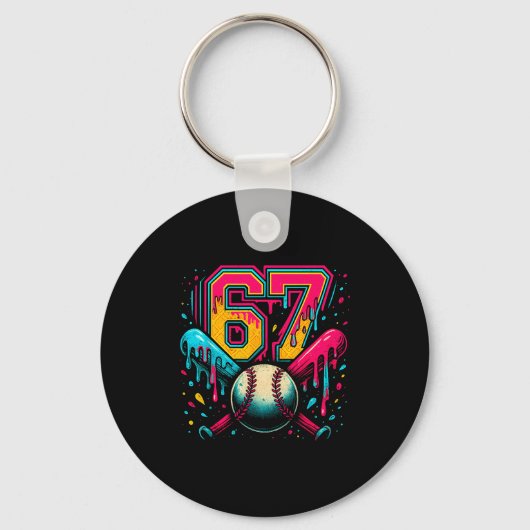 Honkbal Drip 6 7 Nummer 67 Zes Zeven Meme Heren Bo Sleutelhanger (Voorkant)
