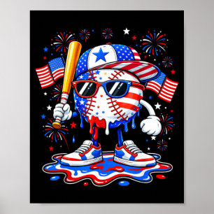 Honkbal Drip Amerikaanse Vlag Jongens Kinderen 4 j Poster