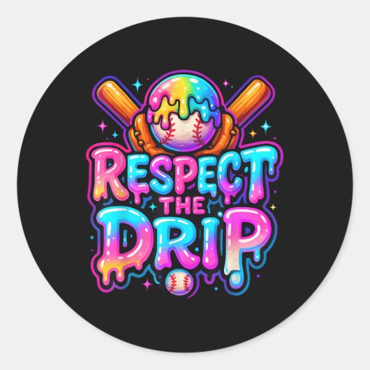 Honkbal Drip Ice Cream Dripping Respecteer de Drip Ronde Sticker (Voorkant)