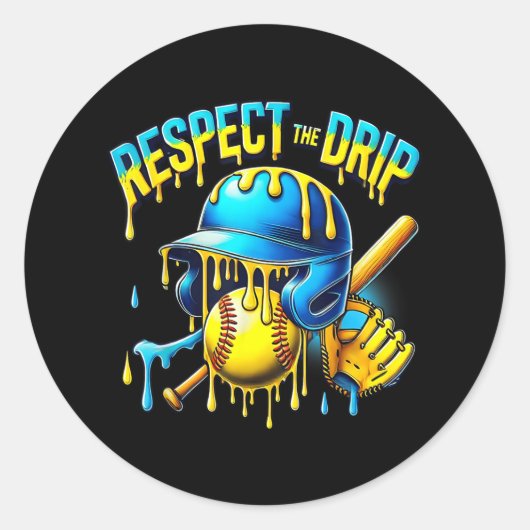 Honkbal Drip Ice Cream Dripping Respecteer de Drip Ronde Sticker (Voorkant)