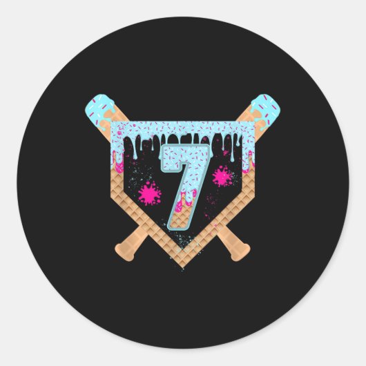 Honkbal Drip Ijs Druppelend 7 Jaar Oud 7e Bi Ronde Sticker (Voorkant)