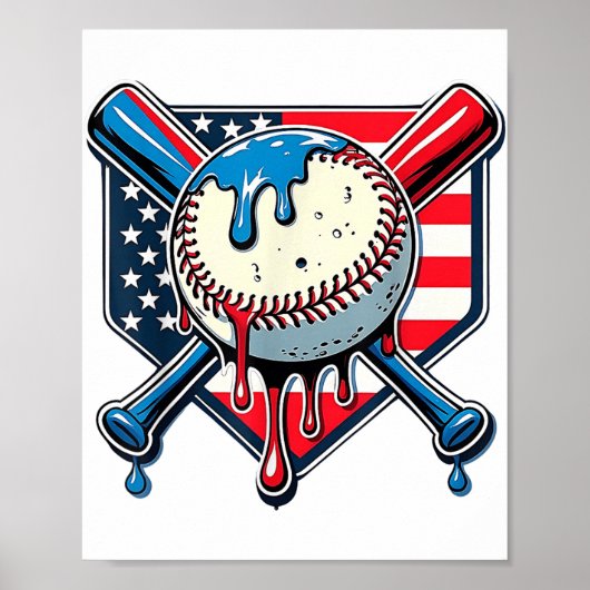 Honkbal Drip Jongen Ijs Patriottisch Amerikaanse V Poster (Voorkant)