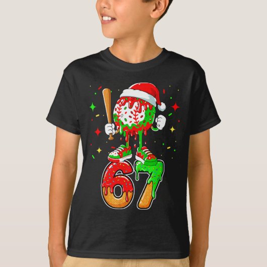 Honkbal Drip Nummer 67 Meme Ijs Dripng Kerstmis T-shirt (Voorkant)