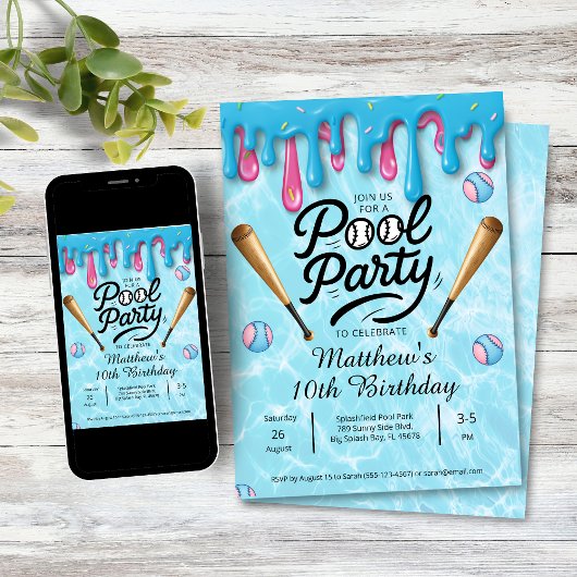 Honkbal Drip Pool Party Kinderen / Tiener Kaart