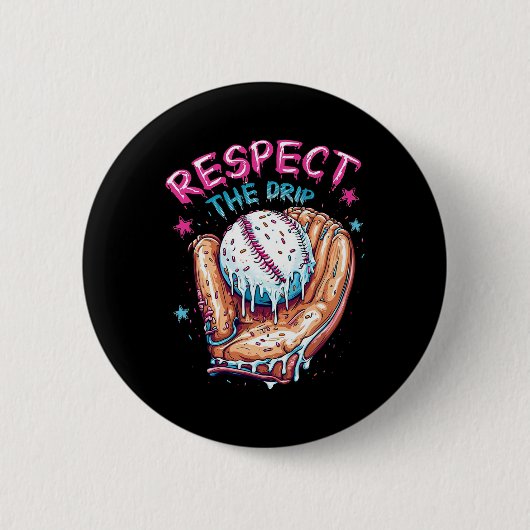 Honkbal Drip voor Jongens Ice Cream Respecteer de Ronde Button 5,7 Cm (Voorkant)