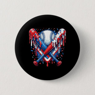 Honkbal druppel Amerikaanse vlag knuppel 4 juli Ronde Button 5,7 Cm