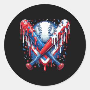 Honkbal druppel Amerikaanse vlag knuppel 4 juli Ronde Sticker