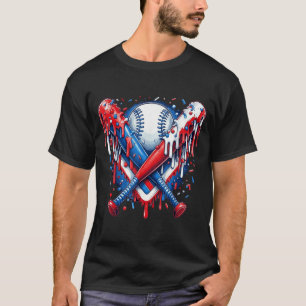 Honkbal druppel Amerikaanse vlag knuppel 4 juli T-shirt