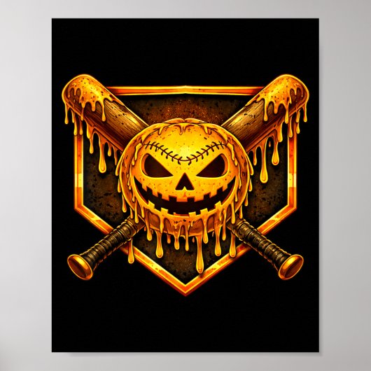 Honkbal druppel pompoen spookachtige geest hallowe poster (Voorkant)