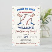 Honkbal Eerste 1e Verjaardagsfeestje Batter Up Kaart (Staand voorkant)