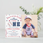 Honkbal eerste 1e verjaardagsfeestje kaart (Staand voorkant)