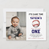 Honkbal Eerste Jaar Down 1e Verjaardag foto Kaart (Voorkant)