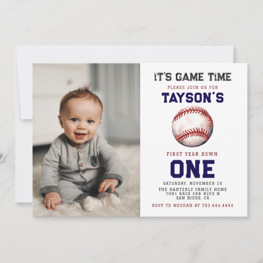 Honkbal Eerste Jaar Down 1e Verjaardag foto Kaart (Voorkant)