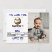 Honkbal Eerste Jaar Down 1e Verjaardag foto Kaart (Voorkant)