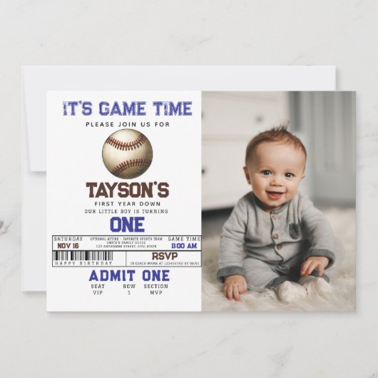 Honkbal Eerste Jaar Down 1e Verjaardag foto Kaart (Voorkant)