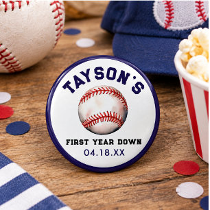 Honkbal Eerste Jaar Down 1e Verjaardag Ronde Button 3,2 Cm
