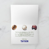 Honkbal eerste jaar naar beneden 1e verjaardag bedankkaart (Binnen)