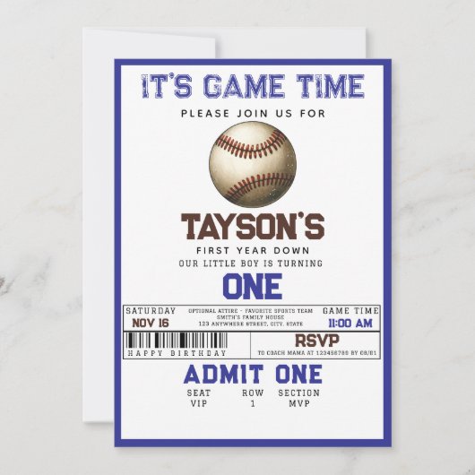 Honkbal eerste jaar naar beneden 1e verjaardag kaart (Voorkant)