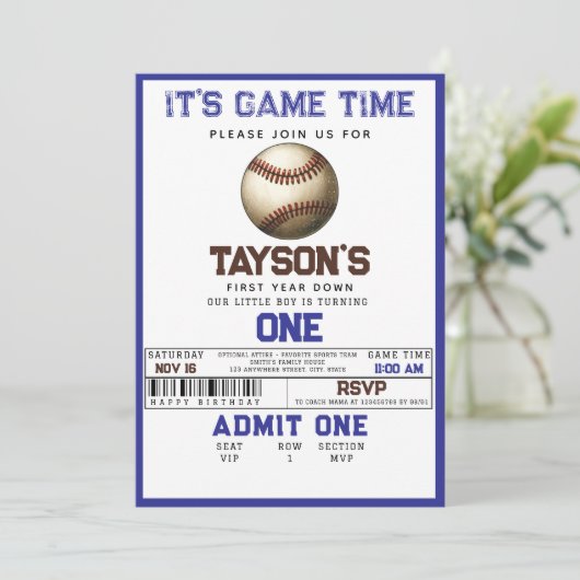 Honkbal eerste jaar naar beneden 1e verjaardag kaart (Staand voorkant)