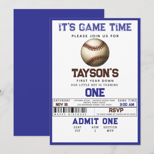 Honkbal eerste jaar naar beneden 1e verjaardag kaart (Voorkant / Achterkant)