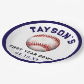 Honkbal eerste jaar naar beneden 1e verjaardag papieren bordje (Gekanteld)