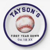 Honkbal eerste jaar naar beneden 1e verjaardag papieren bordje (Voorkant)