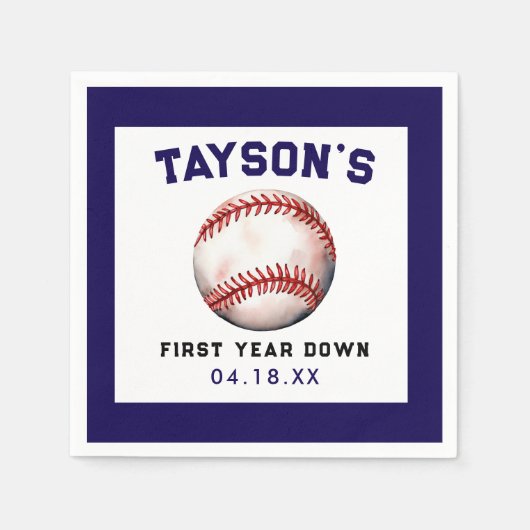 Honkbal eerste jaar naar beneden 1e verjaardag servet (Voorkant)