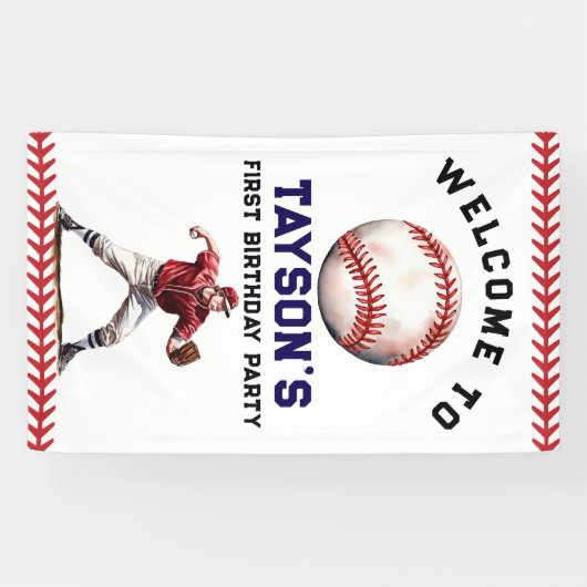 Honkbal eerste jaar naar beneden 1e verjaardag spandoek (Horizontaal)